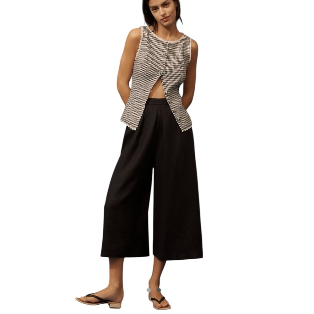 Anthropologie Linen Pleated Culotte Trousers